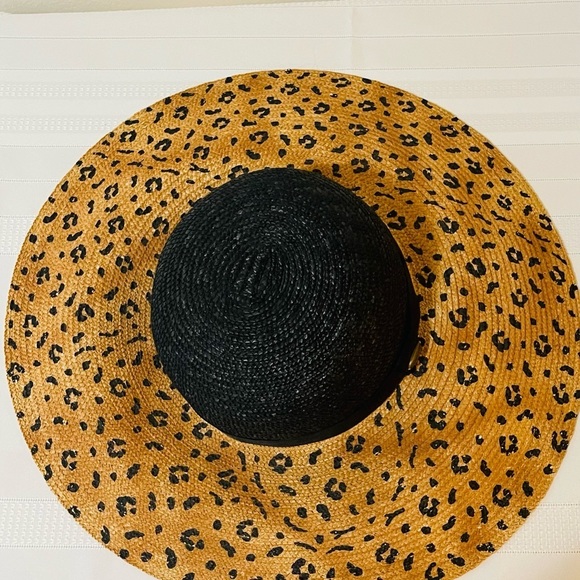 Vintage Liz Claiborne Fashion Summer Straw Hat with Leopard Print - Picture 7 of 7